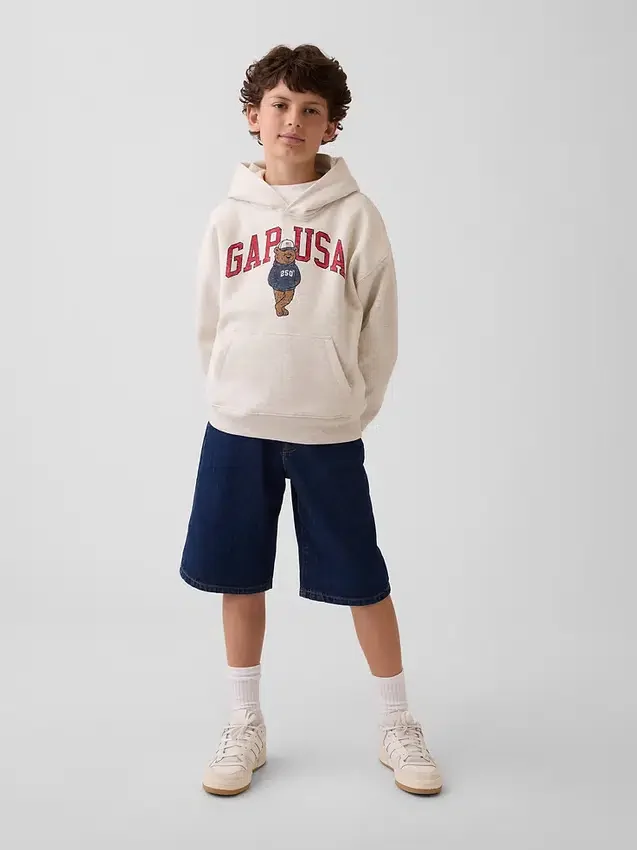 Çocuklar İçin Vintagesoft Bol Kesim Brannan Bear Logolu Kapüşonlu Sweatshirt