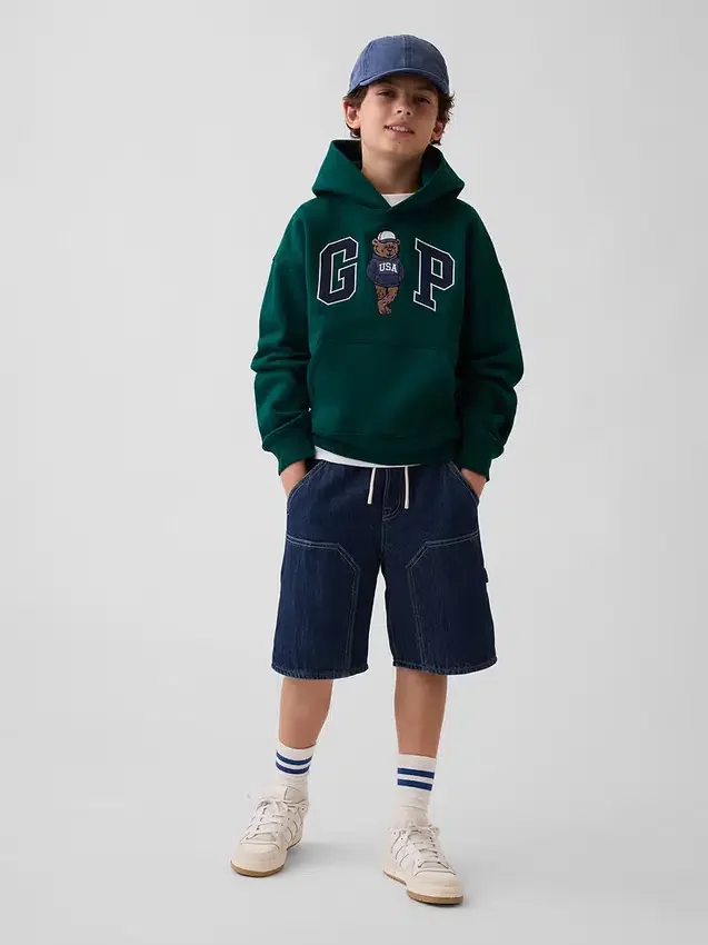 Çocuklar İçin Vintagesoft Bol Kesim Brannan Bear Logolu Kapüşonlu Sweatshirt