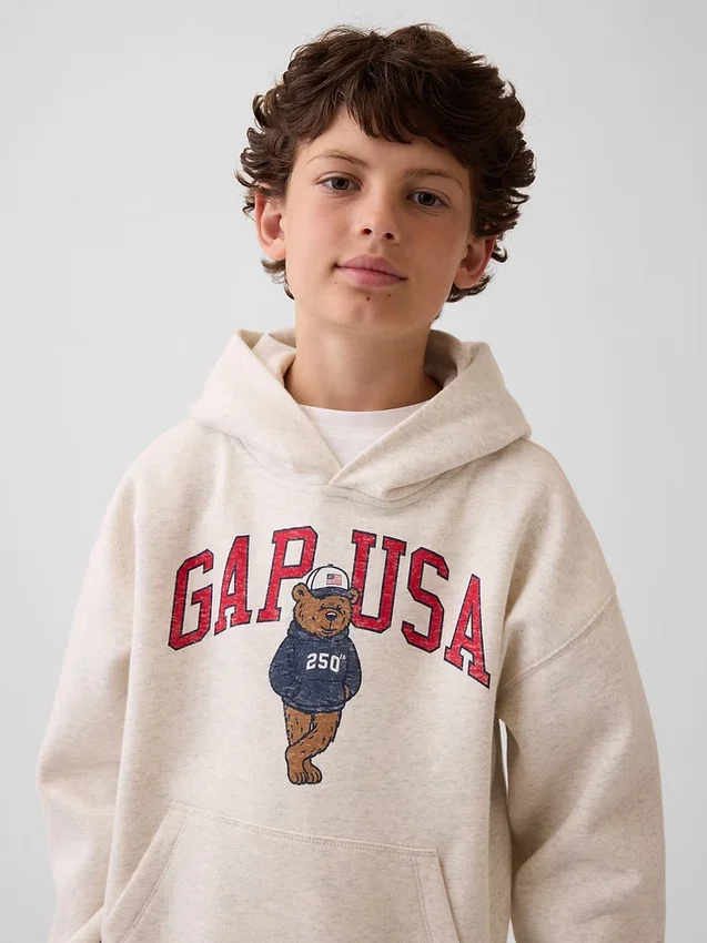 Çocuklar İçin Vintagesoft Bol Kesim Brannan Bear Logolu Kapüşonlu Sweatshirt