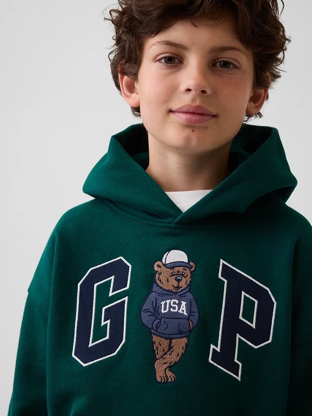 Çocuklar İçin Vintagesoft Bol Kesim Brannan Bear Logolu Kapüşonlu Sweatshirt