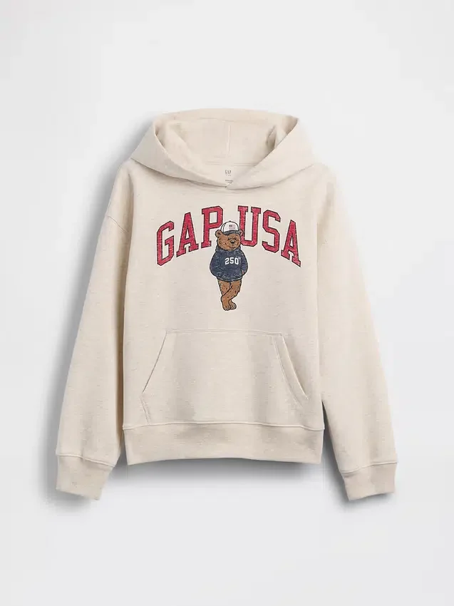 Çocuklar İçin Vintagesoft Bol Kesim Brannan Bear Logolu Kapüşonlu Sweatshirt