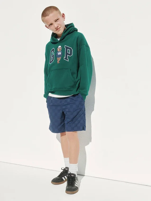 Çocuklar İçin Vintagesoft Bol Kesim Brannan Bear Logolu Kapüşonlu Sweatshirt