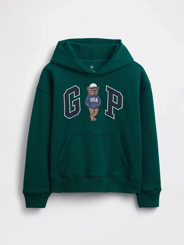 Çocuklar İçin Vintagesoft Bol Kesim Brannan Bear Logolu Kapüşonlu Sweatshirt