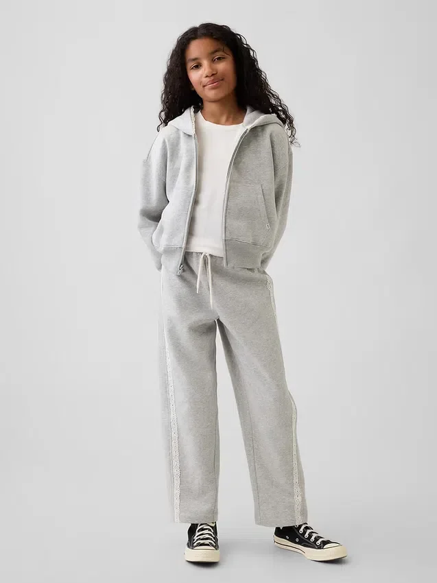 Çocuklar İçin Vintagesoft Rahat Dantel Süslemeli Geniş Paça Jogger Pantolon
