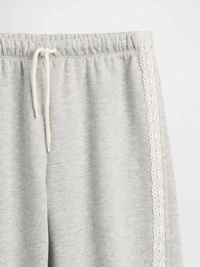 Çocuklar İçin Vintagesoft Rahat Dantel Süslemeli Geniş Paça Jogger Pantolon