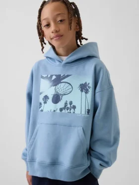 Çocuklar İçin Vintagesoft Rahat Kesim Grafikli Kapüşonlu Sweatshirt