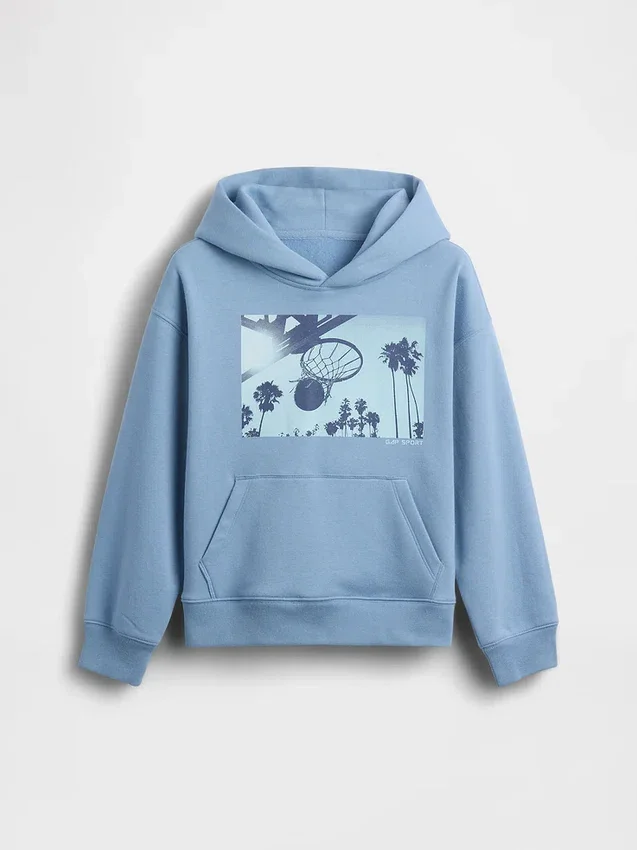 Çocuklar İçin Vintagesoft Rahat Kesim Grafikli Kapüşonlu Sweatshirt