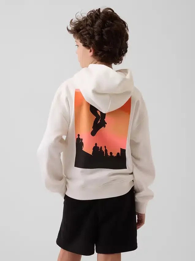 Çocuklar İçin Vintagesoft Rahat Kesim Grafikli Kapüşonlu Sweatshirt