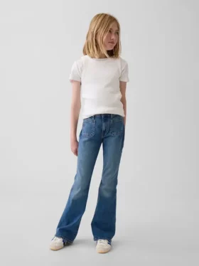 Çocuklar İçin Yüksek Bel '70'ler Stili Geniş Paça Jean'ler