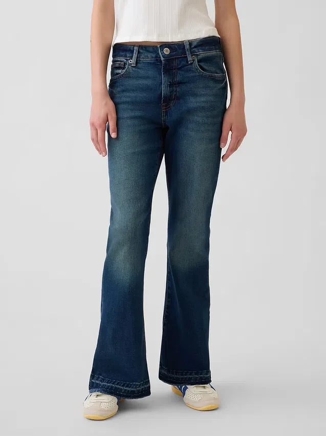 Çocuklar İçin Yüksek Bel '70'ler Stili Geniş Paça Jean'ler