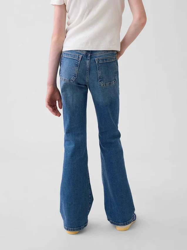 Çocuklar İçin Yüksek Bel '70'ler Stili Geniş Paça Jean'ler