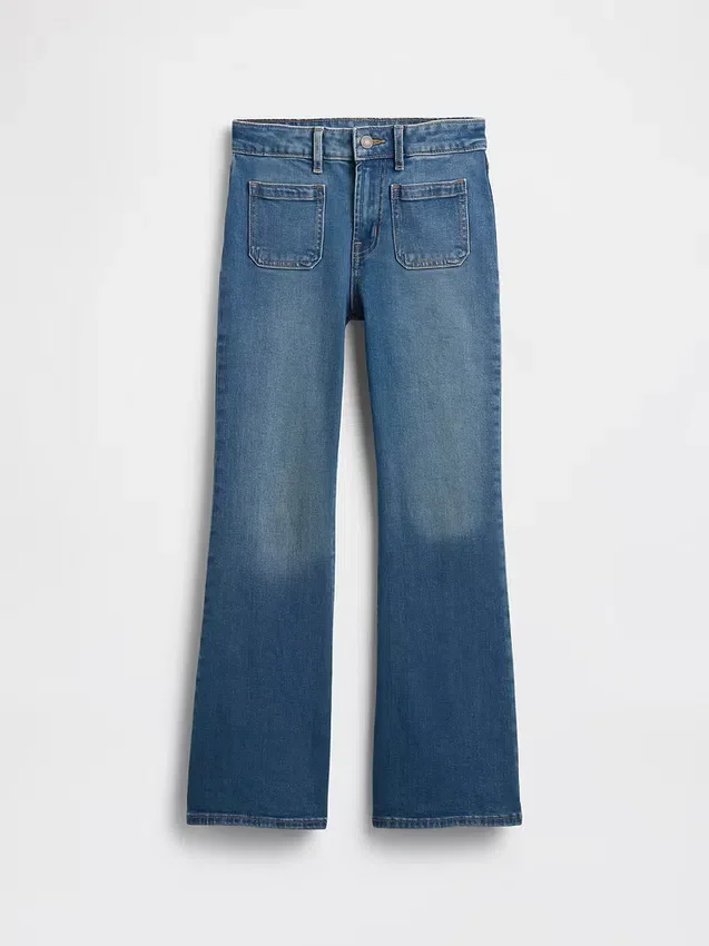 Çocuklar İçin Yüksek Bel '70'ler Stili Geniş Paça Jean'ler