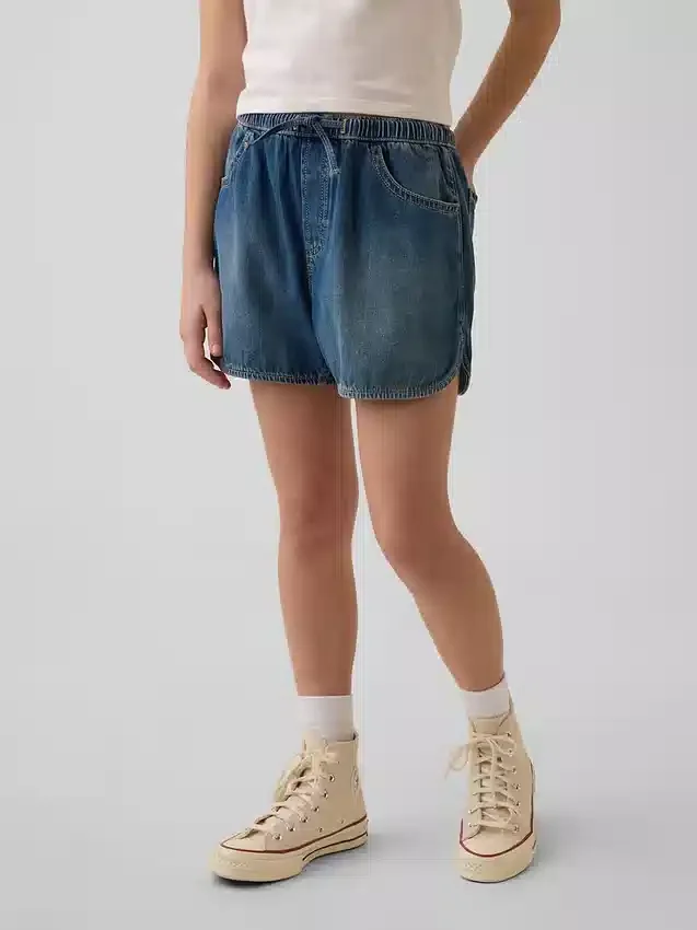 Çocuklar İçin Yüksek Bel Denim Kolay Giyilebilir Dolphin Şortlar
