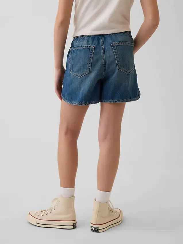 Çocuklar İçin Yüksek Bel Denim Kolay Giyilebilir Dolphin Şortlar