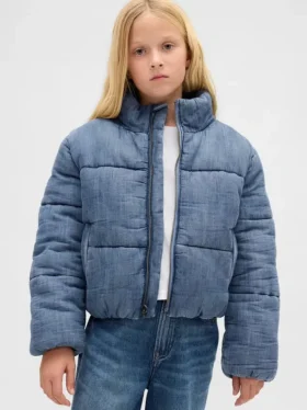 Çocuklar İçin Yumuşak Astarlı Denim Şişme Ceket