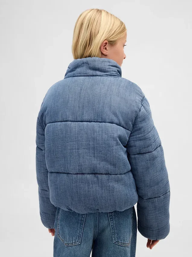 Çocuklar İçin Yumuşak Astarlı Denim Şişme Ceket