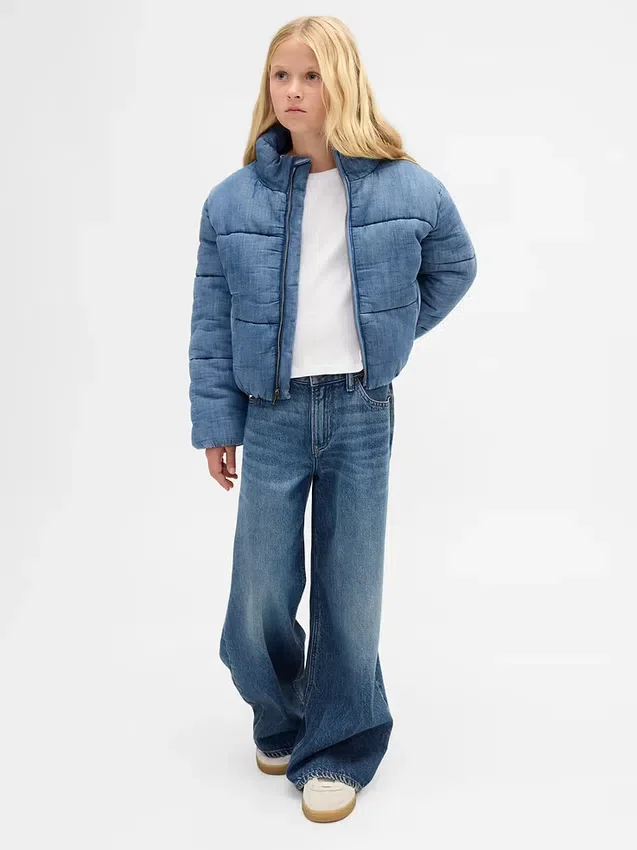 Çocuklar İçin Yumuşak Astarlı Denim Şişme Ceket