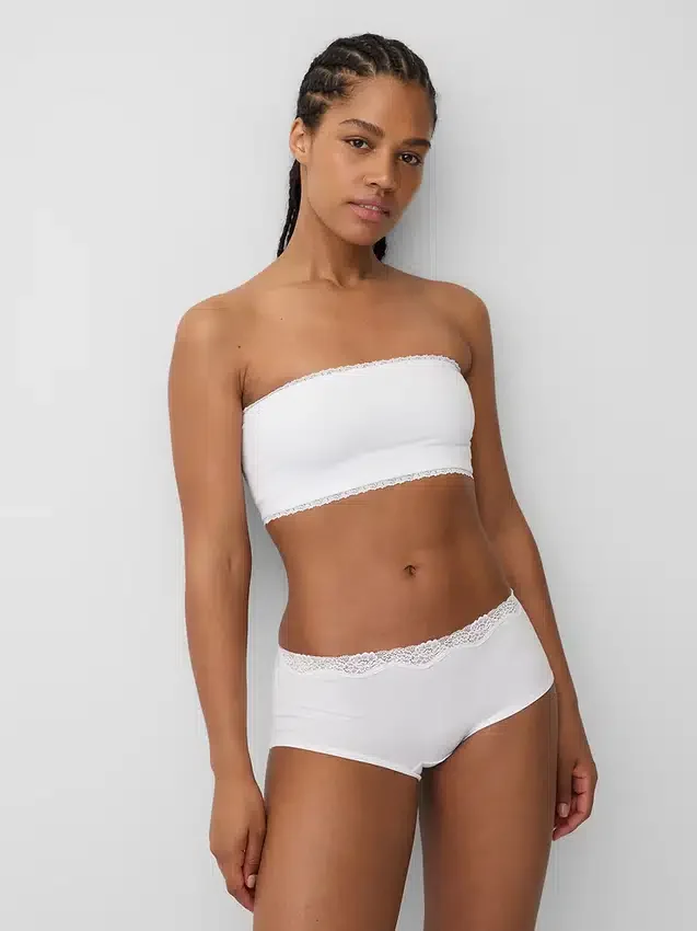 Organik Esnek Pamuk Dantel Süslemeli Bandeau Bralette