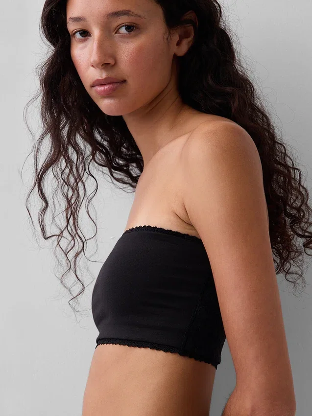 Organik Esnek Pamuk Dantel Süslemeli Bandeau Bralette