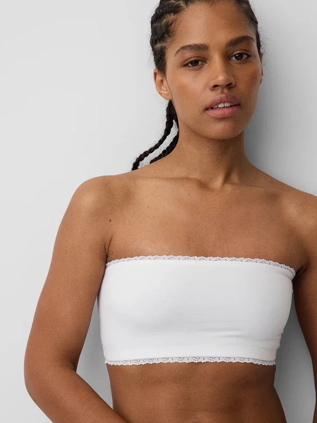 Organik Esnek Pamuk Dantel Süslemeli Bandeau Bralette