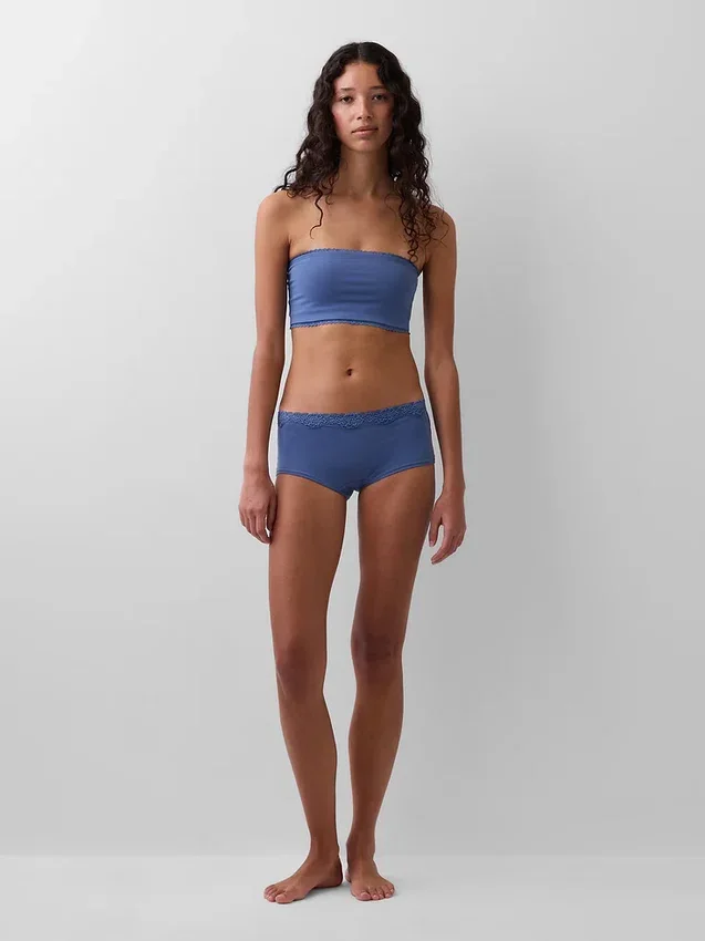 Organik Esnek Pamuk Dantel Süslemeli Bandeau Bralette