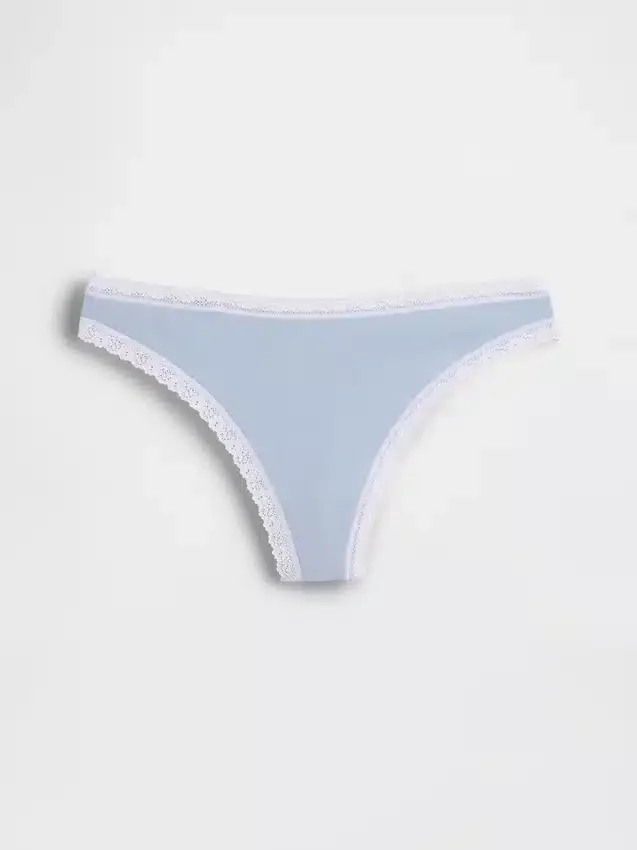 Organik Esnek Pamuklu Dantel Kenarlı Tanga