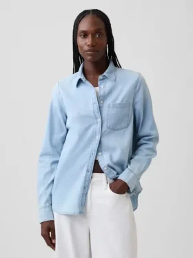 Organik Pamuklu Denim Klasik Gömlek