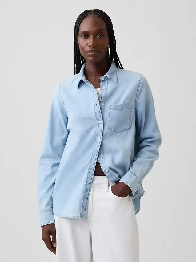 Organik Pamuklu Denim Klasik Gömlek