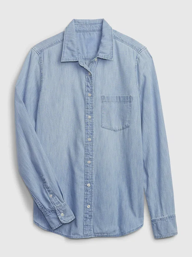 Organik Pamuklu Denim Klasik Gömlek
