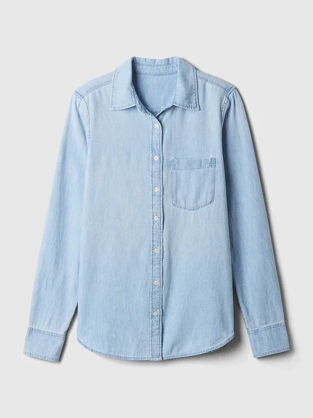 Organik Pamuklu Denim Klasik Gömlek