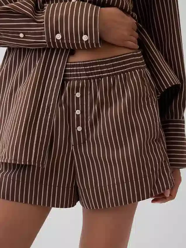 Organik Pamuklu Poplin Çizgili Boxer Şortlar