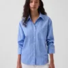 Organik Pamuklu Poplin Oversized Büzgülü Kollu Gömlek