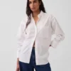 Organik Pamuklu Poplin Oversized Büzgülü Kollu Gömlek