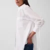 Organik Pamuklu Poplin Oversized Büzgülü Kollu Gömlek