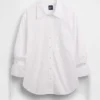 Organik Pamuklu Poplin Oversized Büzgülü Kollu Gömlek