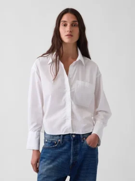 Organik Pamuklu Poplin Oversized Kısa Gömlek