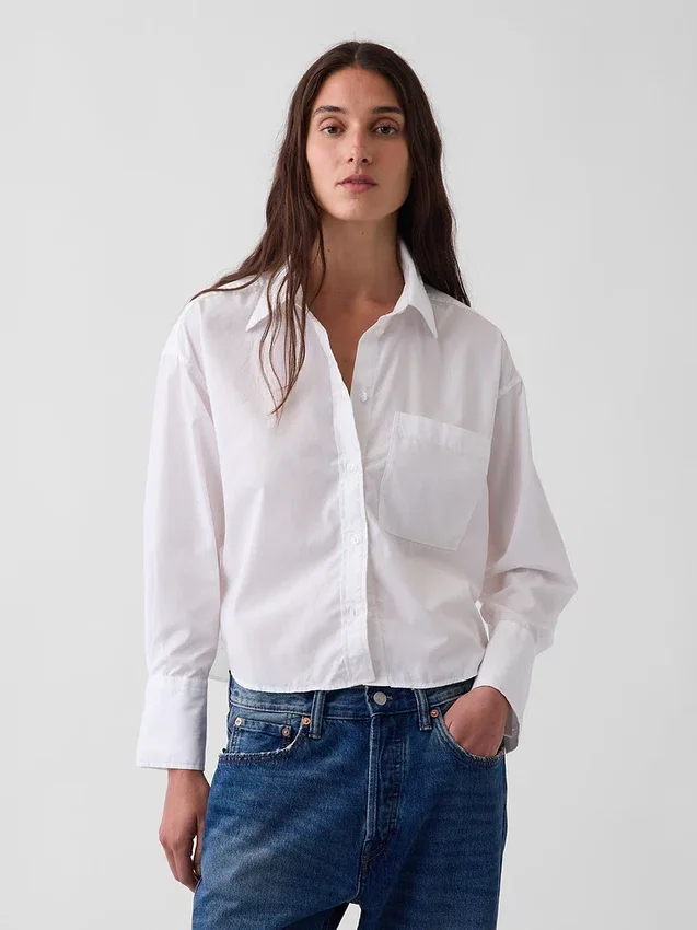 Organik Pamuklu Poplin Oversized Kısa Gömlek