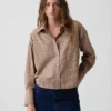 Organik Pamuklu Poplin Oversized Kısa Gömlek