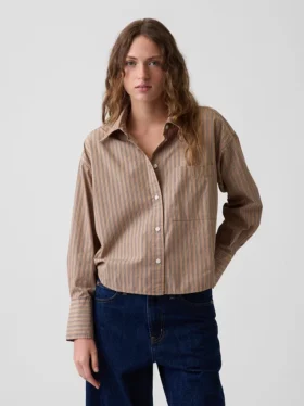 Organik Pamuklu Poplin Oversized Kısa Gömlek