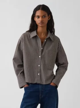 Organik Pamuklu Poplin Oversized Kısa Gömlek