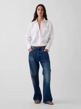 Organik Pamuklu Poplin Oversized Kısa Gömlek
