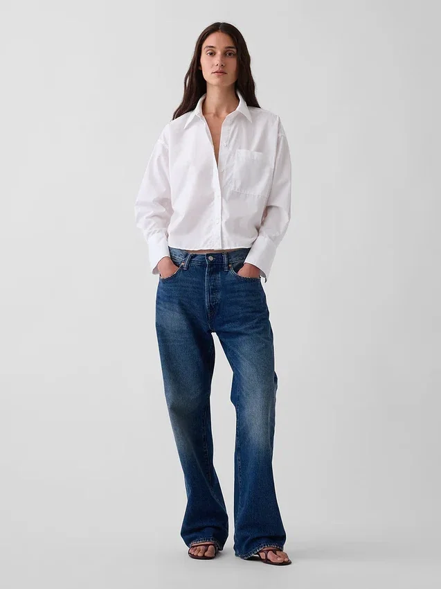 Organik Pamuklu Poplin Oversized Kısa Gömlek
