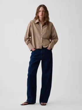 Organik Pamuklu Poplin Oversized Kısa Gömlek