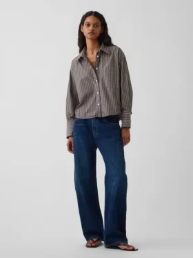 Organik Pamuklu Poplin Oversized Kısa Gömlek