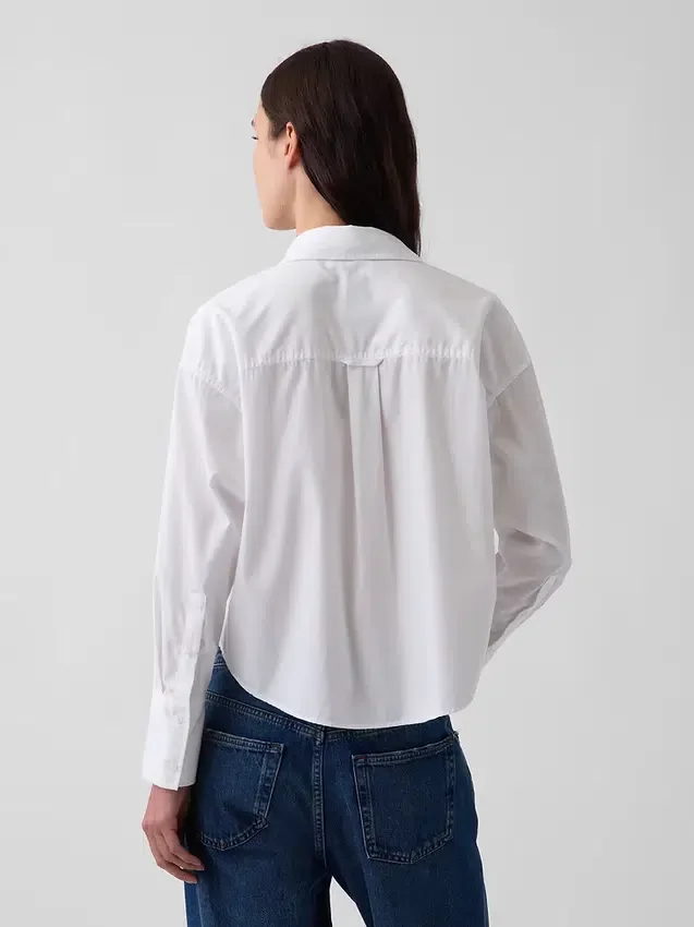 Organik Pamuklu Poplin Oversized Kısa Gömlek