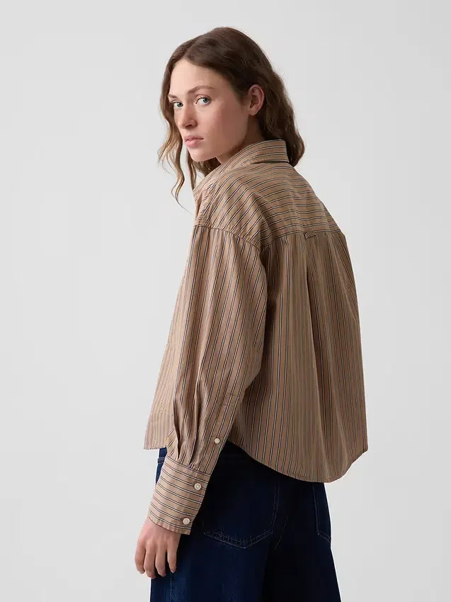 Organik Pamuklu Poplin Oversized Kısa Gömlek