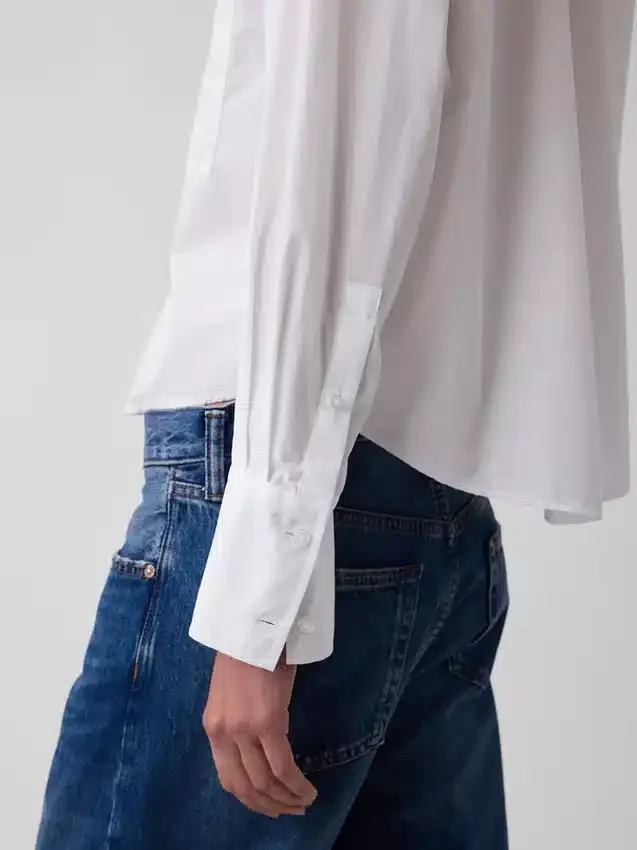 Organik Pamuklu Poplin Oversized Kısa Gömlek