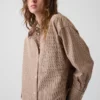 Organik Pamuklu Poplin Oversized Kısa Gömlek