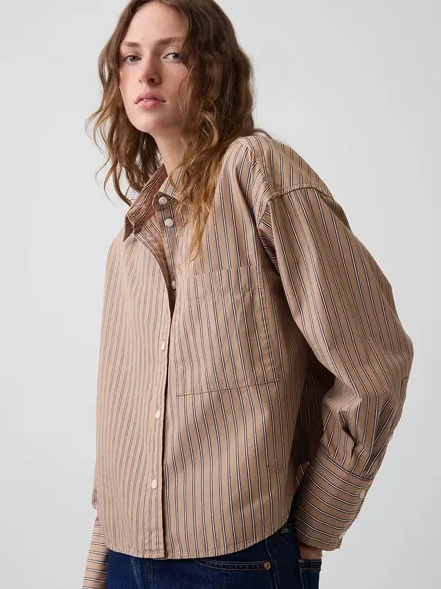 Organik Pamuklu Poplin Oversized Kısa Gömlek