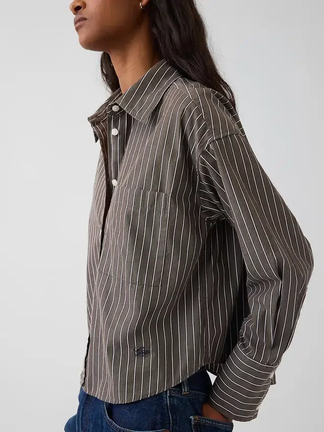 Organik Pamuklu Poplin Oversized Kısa Gömlek